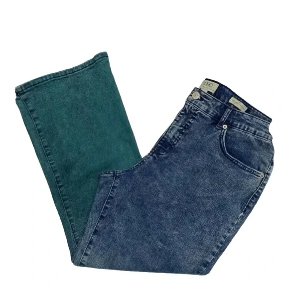 LOGO Lori Goldstein Tie Dye Ombre Green Blue Jeans Mid Rise Crop Kick size 16 - Picture 3 of 9